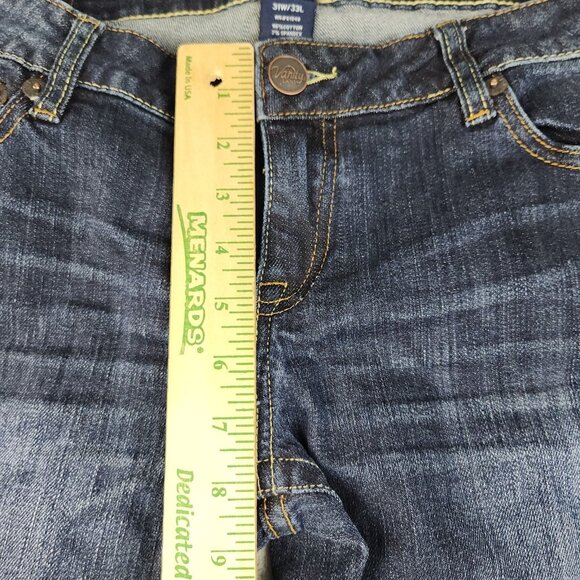 Y2K Vanity Jeans Womens 31x33 Blue Flared Leg Dark Wash Low Rise Whiskered Denim - Picture 5 of 11